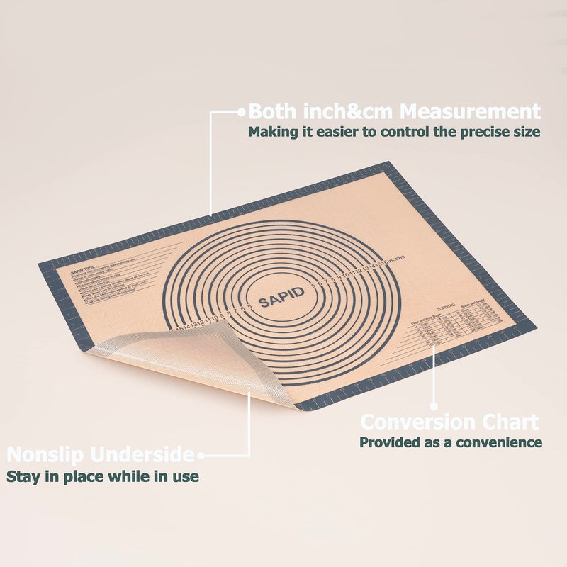 Sapid Extra Thick Silicone Pastry Mat Non-slip with Measurements for Non-stick Silicone Baking Mat Extra Large, Dough Rolling, Pie Crust, Kneading Mats, Countertop, Placement Mats (20" x 28",Gray) - Image 3